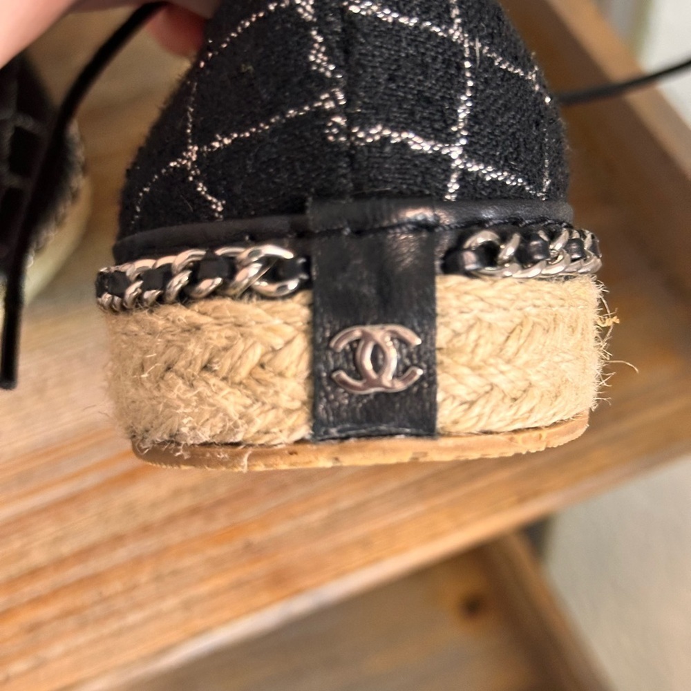 CHANEL Black Quilted Lace-Up Espadrille Sneakers Size 38 Designer Luxury - Picture 13 of 15